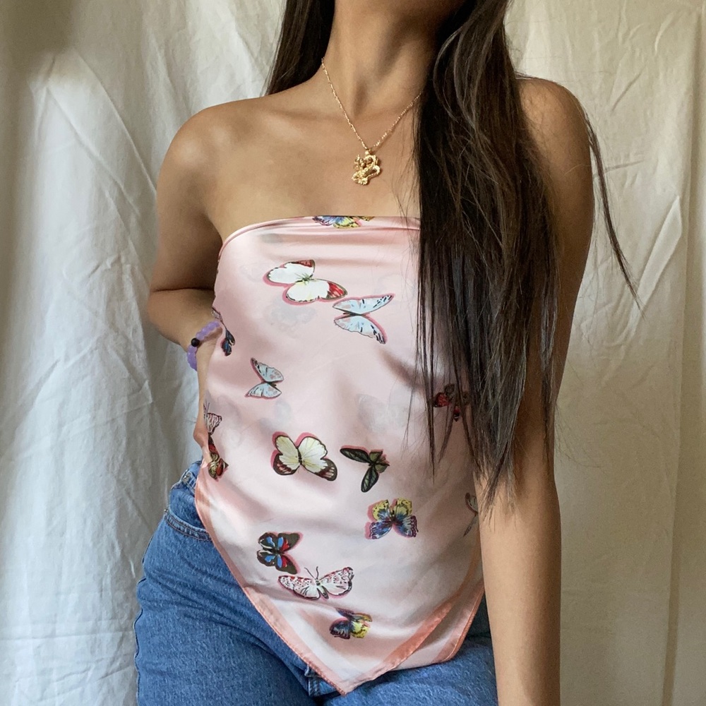 Pink butterfly scarf top